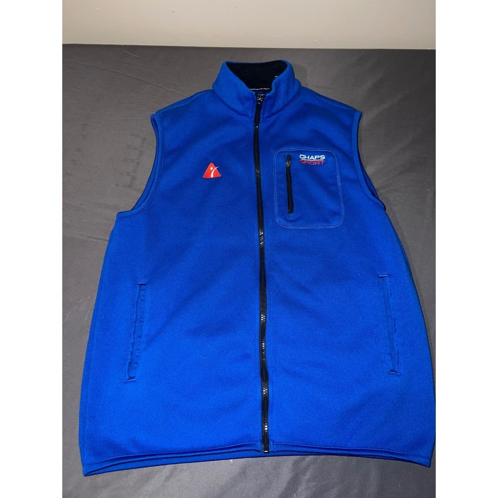 Chaps Sport Mens Royal Blue Full Zip Fleece Vest Mock Neck Size Medium